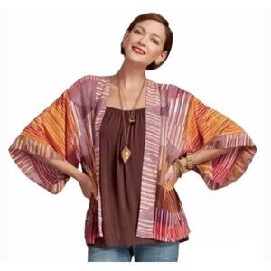 CAbi Kimono Womens Size Medium Colorful Striped Sunset Artsy Open Front